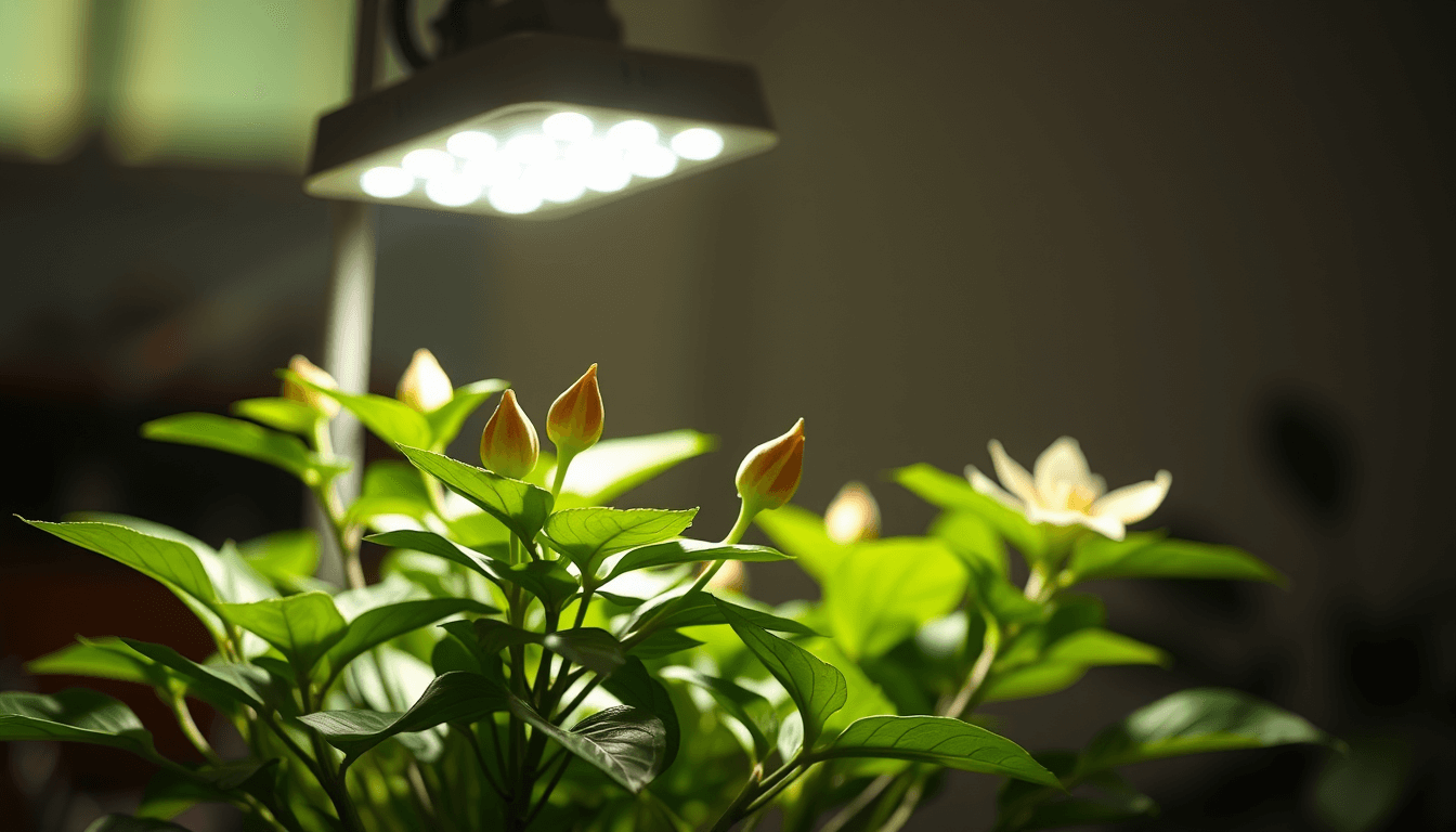 茉莉花光照補強術_選對植物燈_耐陰品種_開花率提升20